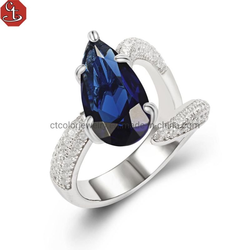 New Fashion jewelry Valentine′s Gift Blue gemstone Ring for Girls