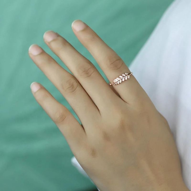 925 Sterling Silver Ring Leaf with Zircon Adjustable Ring Women Men Classic Fashion Jewelry