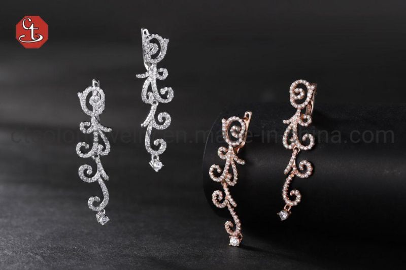 Fashion Jewelry Silver Earring with CZ Copper Earrings