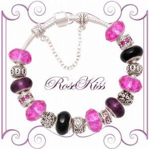 Fashion Beautiful Rose Kiss European Wholesale Silver Plated Glass Beads Charm Bracelet Jewelry B71