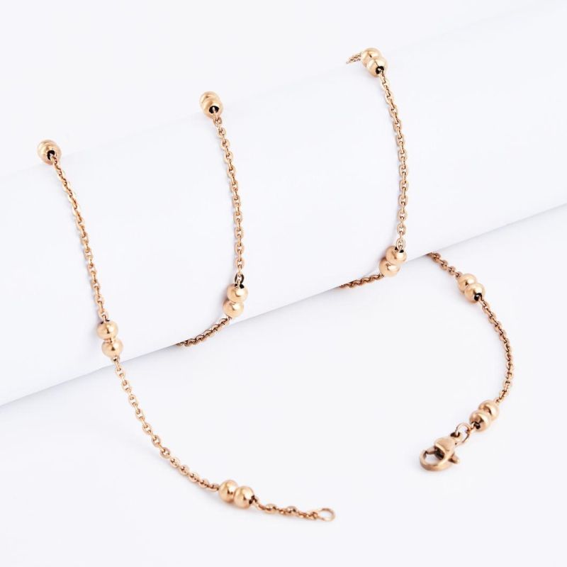 Fashion Accessories Stainless Steel Necklace Double Beads Cross Link Chain jewelry for Lady