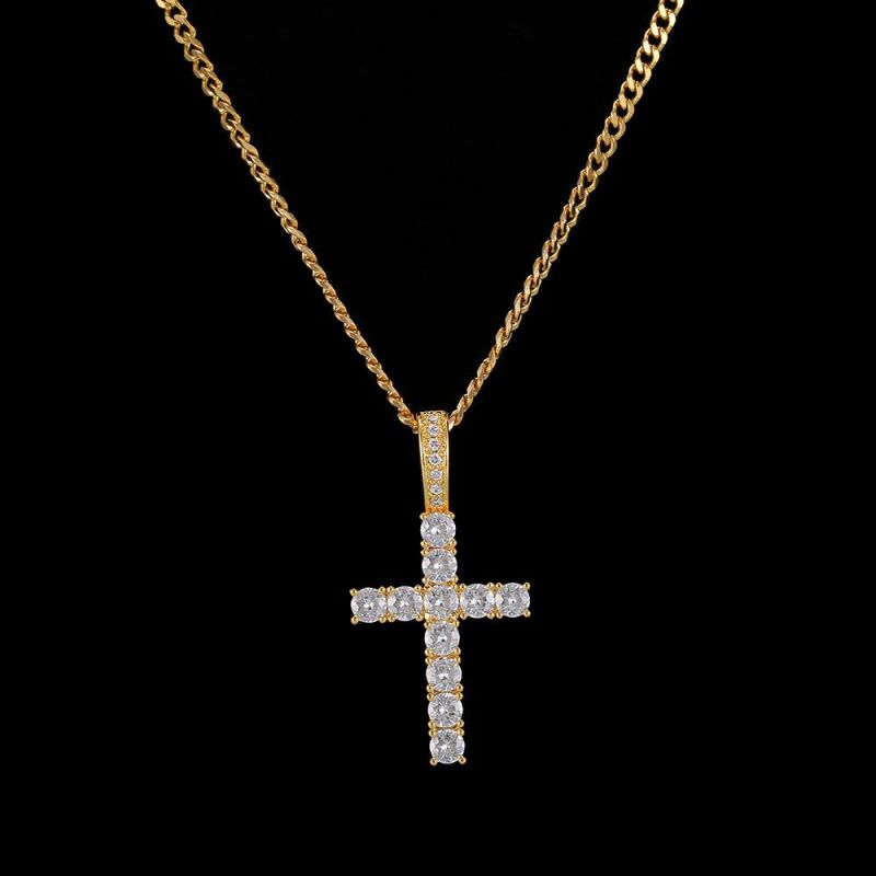 European and American Cross Pendant Micro Inlaid Large Zircon Necklace