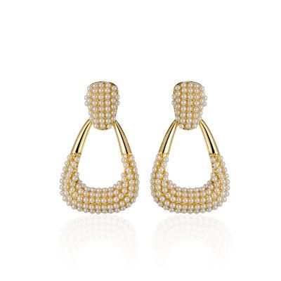 Fashionable Lady Trapezoidal Shape Vintage Pearl Earrings for Women Jewelry Elegant Style Fashion Jewelry 18K Gold Plated Geometric Pearl Studs