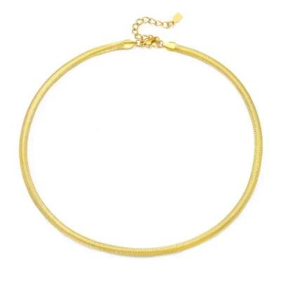 14K Real Gold Plated Flat Snake Chain Herringbone Choker Necklace for Women Men Jewelry