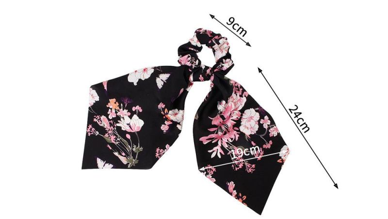 New Summer Bright Color Flower Printed Bow Chiffon Hair Scarf Scrunchie