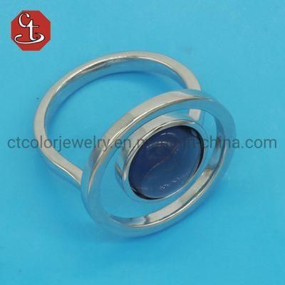 Fashion 925 Sterling Silver Ring Round Big Sapphire Glass Rings For Women Girls Jewelry