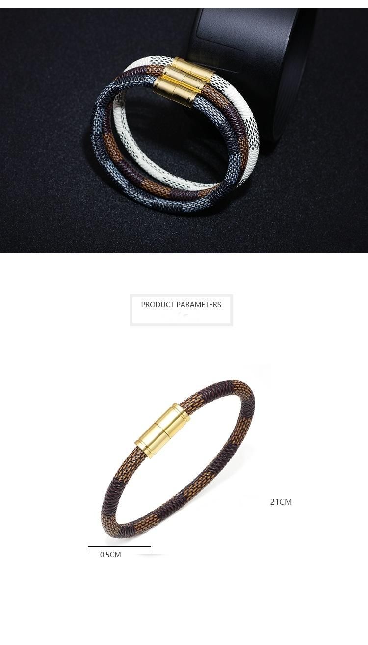 New Fashion Hipster PU Stripe Alloy Magnet Buckle Lovers Bracelet