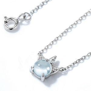 925 Silver Women Korean Necklace Sweet Lovely Sky-Blue Topaz Unicorn Pendant Necklace