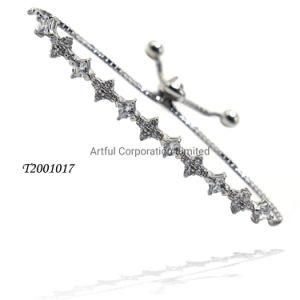 Adjustable Bracelet Silver Jewelry Bracelet with CZ in Rhodium Plating