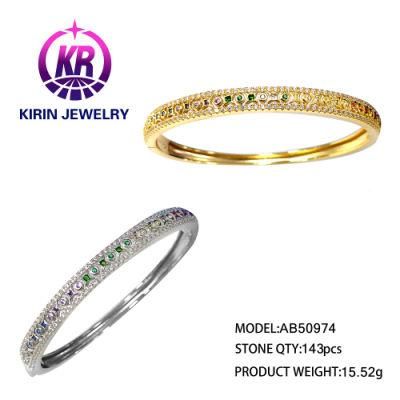 Fashion Jewelry Brass Silver 18K Gold Plated Colorful Zircon Bangles for Women