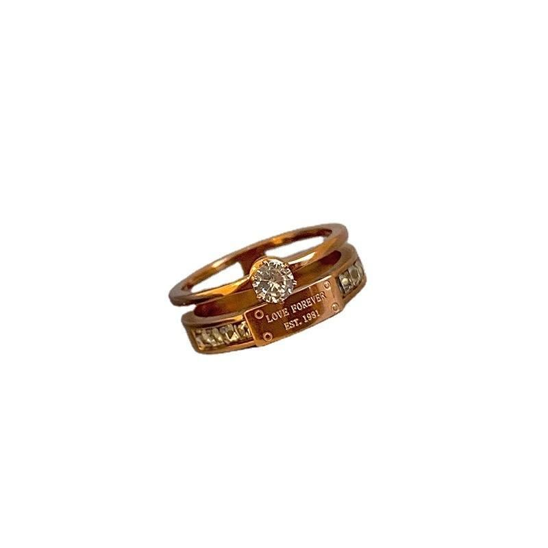 Fashion Zircon Titanium Steel Double Index Finger Ring
