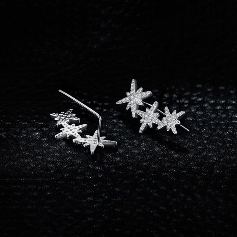 CZ Pave Cubic Zirconia Star Drop Dangle Earrings Hook 925 Sterling Silver
