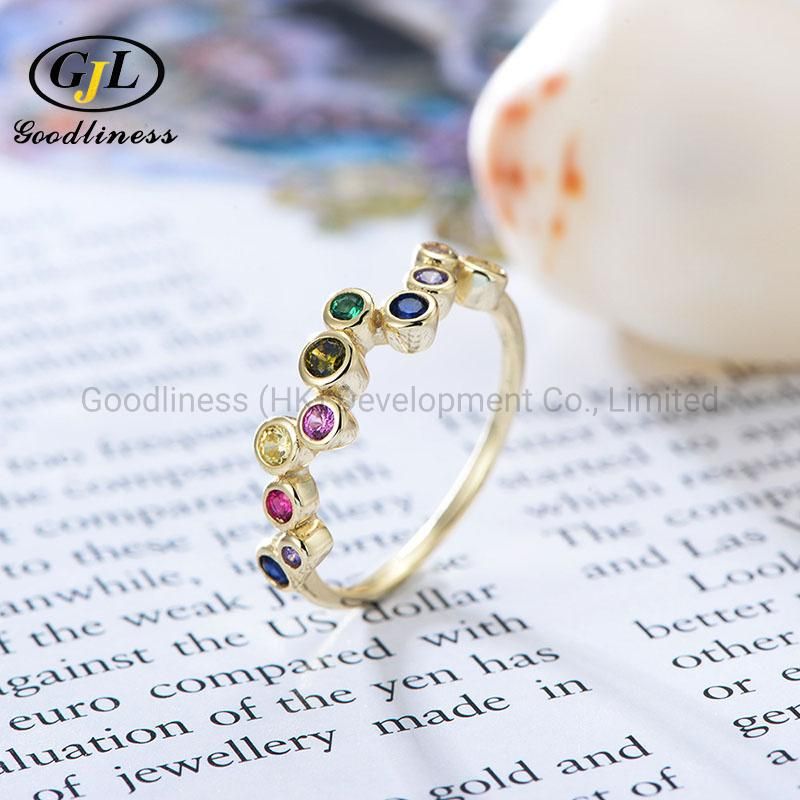 Hot Sale New 925 Sterling Silver Rainbow Zircon Ring