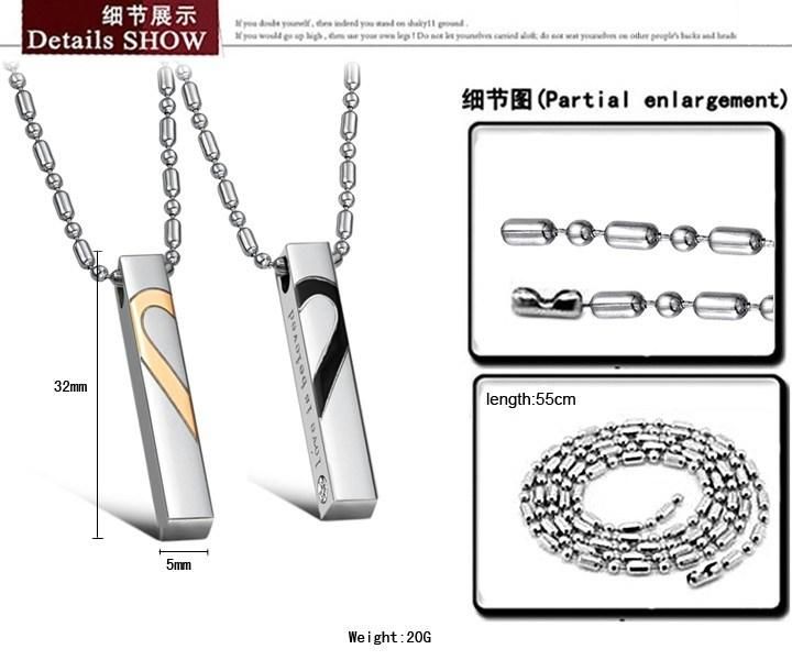 Fashion Jewelry Couple 316L Stainless Steel Necklace Love Two Half of The Heart Puzzle Pendent for Couple Engagement Gift