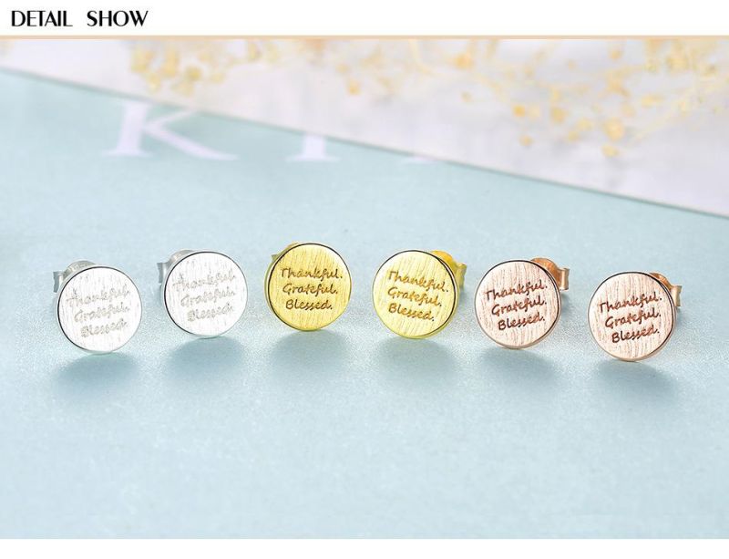 Fashion Jewelry Printing Round Card Silver 925 Ear Studs