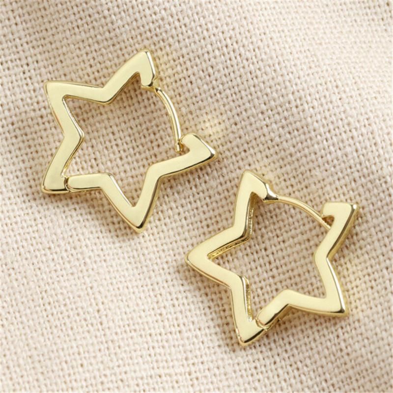 Fashion Accessories Classic Elegant Stainless Steel 18K Gold Plated Star Shape Hoop Earrings for Women Fashion Girls Party Jewelry