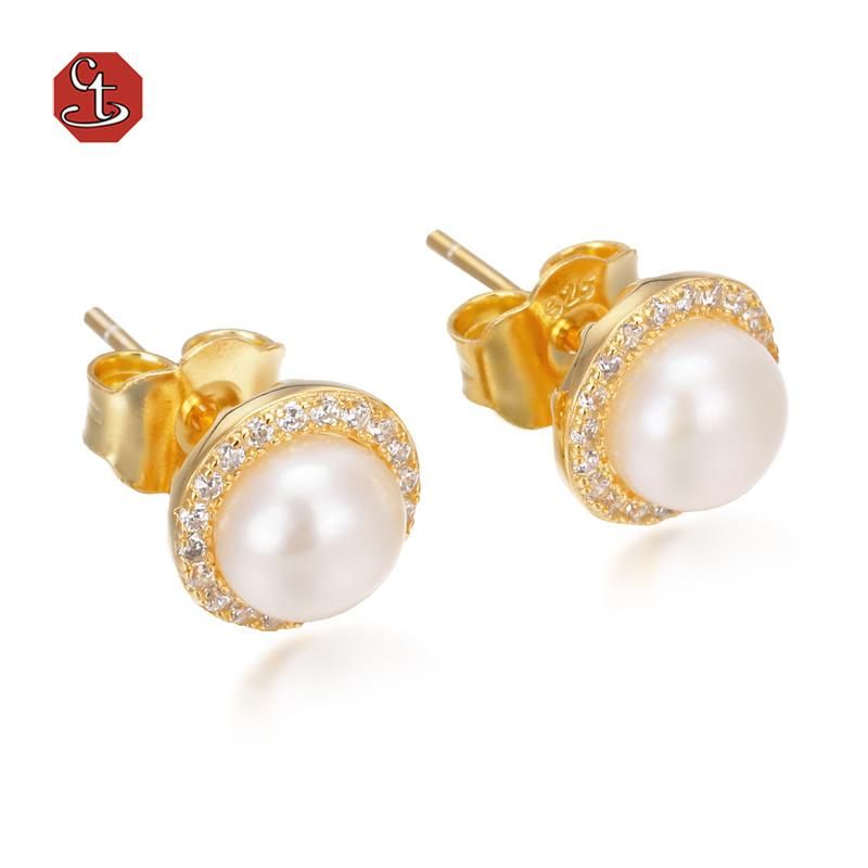 Fashion women Pearl Engagement and Wedding Earring Sterling Silver Fine Jewelry