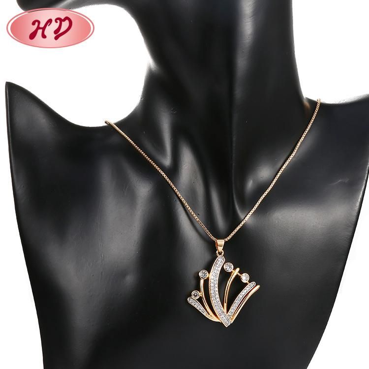 Fashion Accessories Alloy Silver 18K Gold Plated Women Jewelry Chain Sets Pendant Necklace with CZ Crystal