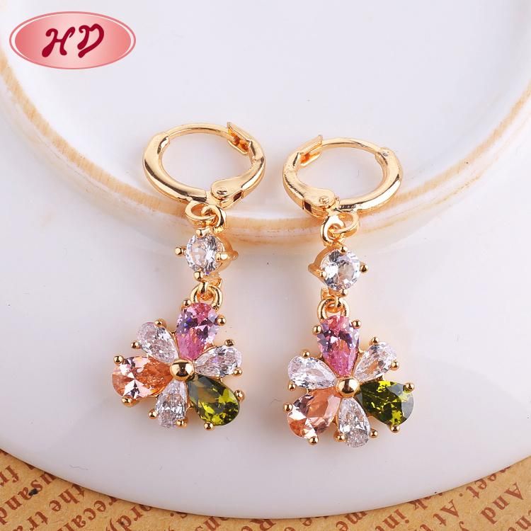 Korea Fashion Purple Cubic Zirconia 18K Gold Plated Long Drop Earring for Girls