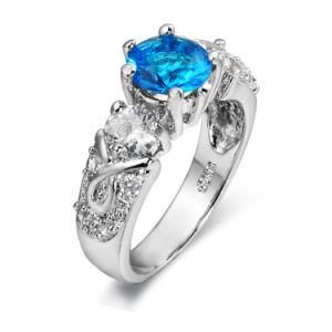 Round Cut Blue Topaz Zircon Fashion Brass Jewelry Ring