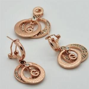 Fashion Worldwide Women Jewelry Rose Gold Plated Crystal Print Pendant Dangle Earring Jewelry Sets (S14A06619EP7XW0007)