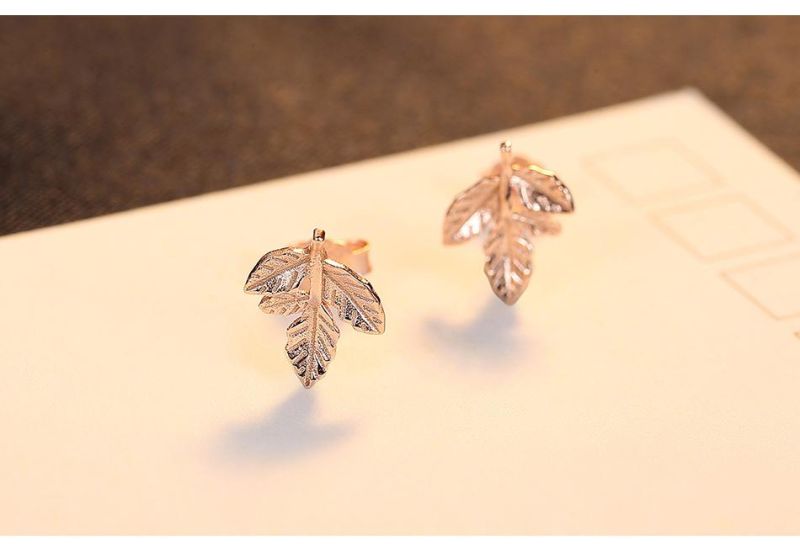 Cute Leaves Shape Mixed Gold Plated Tiny Stud Earrings