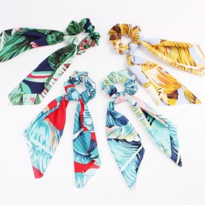 Women Hair Accessories Vintage Custom Colorful Fabric Scarf Hair Ties Wholesale Girls Satin Silk Elastic Hair Scrunchies