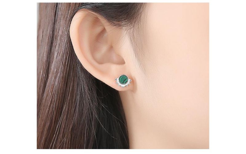 Fashion Jewelry Silver Earring Stud with Turquoise Cubic Zircon
