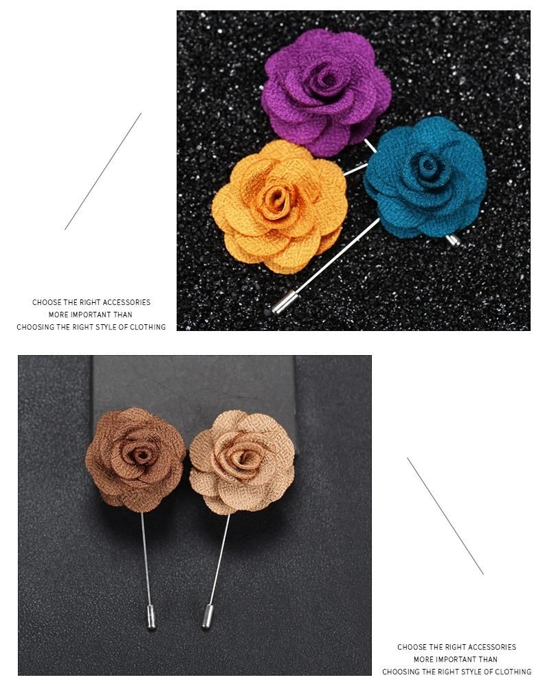 Soloid Color Flower Lapel Pin Casual Fashion Handmade Suit Boutonniere Stick Brooches