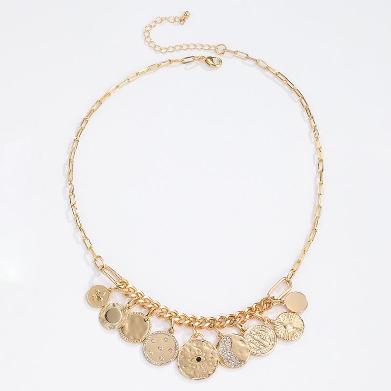 Women′ S Coin Set Diamond Embossed Small Pendant Bib Necklace