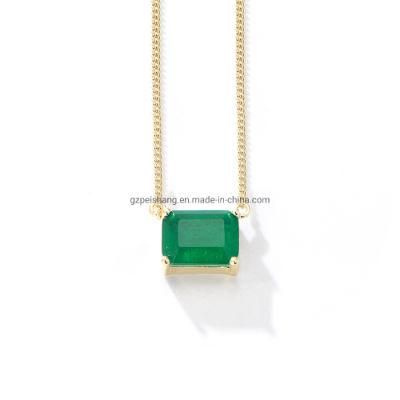 Fashion Women Jewelry Curb Chain Silver 925 Emerald Necklace