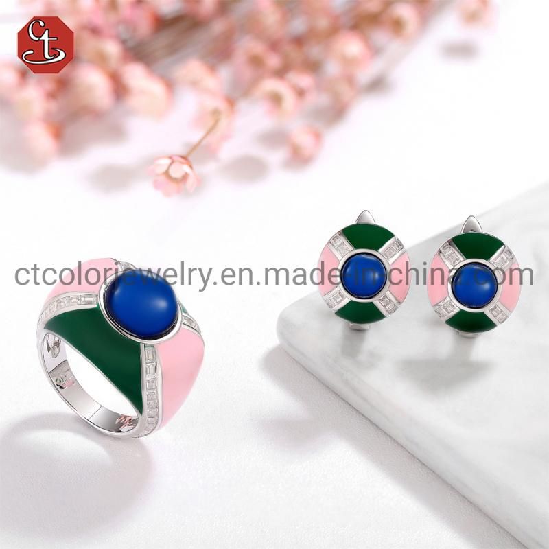 925 Sterling Silver Brass Rings Enamel Fashion Jewelry Enamel Geometric Rings Jewelry