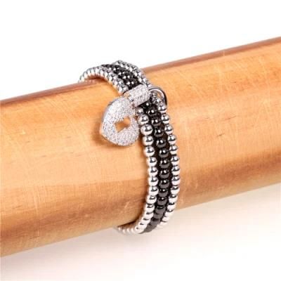 Fashion Copper Silver Plated Metal Bead Charms with Zircon Stones Bracelet