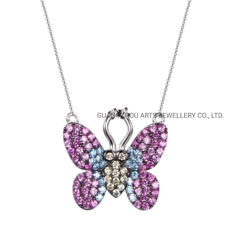 Color Czs Over Butterfly Silver Necklace