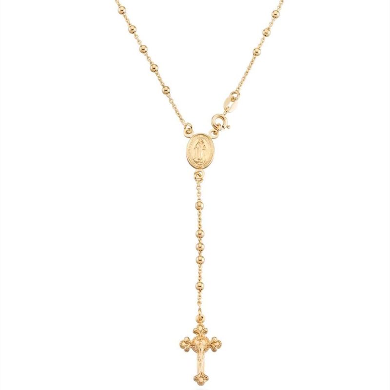 Wholesale Fashion Jewelry Gold Plated Two-Tone Beaded Necklace for Religious Long Adjustable Necklace