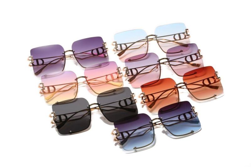2022 No MOQ Half Frame UV400 Ocean Lens Metal Fashion Sunglasses