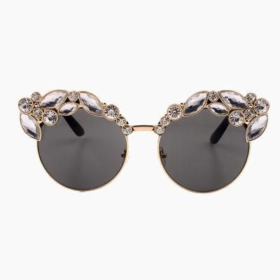 Round Design Diamonds White Smoke Lense Eyeglass Sunglass