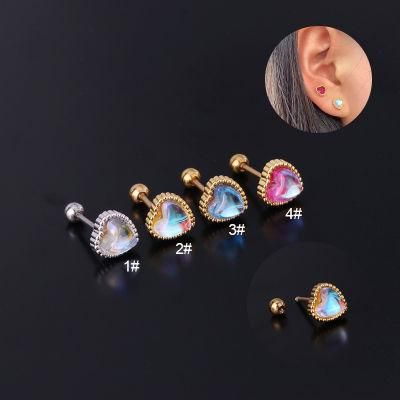 New 316L Surgical Steel Earring Cartilage Special Transparent Heart Opal Body Piercing