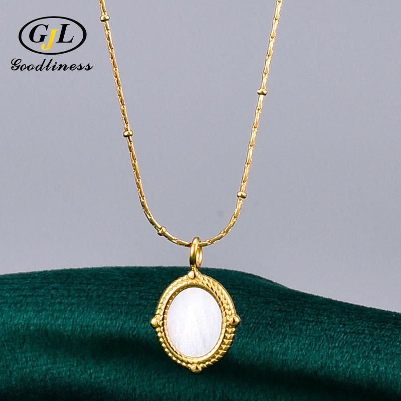 White Lady Shell Oval Court Lolita Ballpoint Necklace Jewelry
