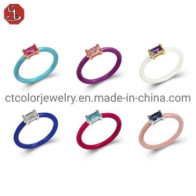 Fashion Jewelry Silver Ring Natural Gemstone Color Enamel Fashion Rings
