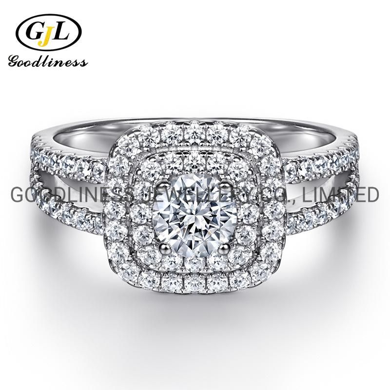 925 Sterling Silver Women Jewelry Halo CZ Wedding Rings