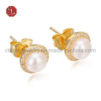 Wholesale 18K Gold Plated Sterling Silver and Brass Women Finger Fashion jewelry Freshwater Pearl Rings