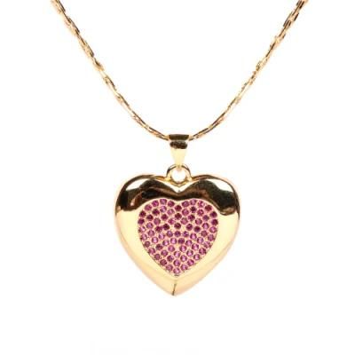 Top Fashion Pink Rhinestone Lady Charm Chain Jewelry Dress Women Heart Crystal Pendant Necklace
