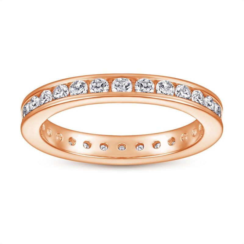 Custom Minimalist 925 Sterling Silver Jewelry Rose Gold Plated Zircon Band Ring for Women