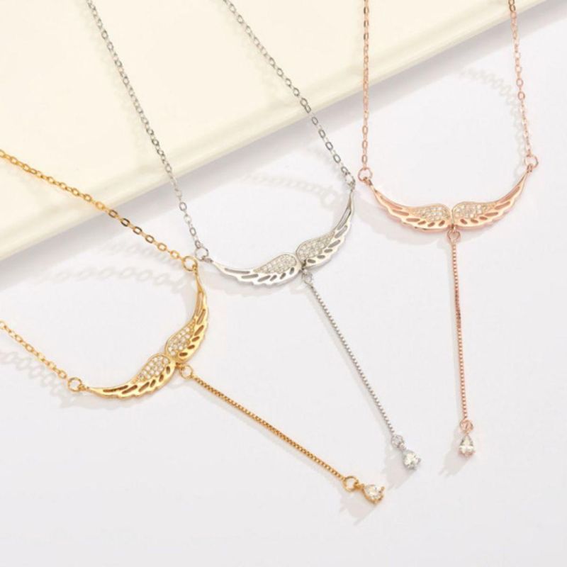 925 Sterling Silver Necklace Angel Pendant Zircon Collarbone Chain Woman Accessories Valentine′ S Day Gift Necklace