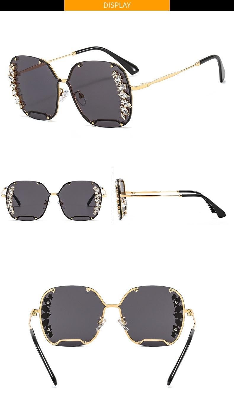 2022 Large Frame Metal Cutout Diamond Ladies Sunglasses