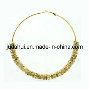 Crystal Rhinestone Rondelle Bead Gold Plated Hoop Earring (JDH-800021)