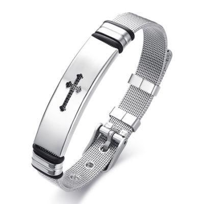 Fashion Simple Men&prime;s Bracelet Face Width 12mm Titanium Steel Cross Adjustable Bracelet