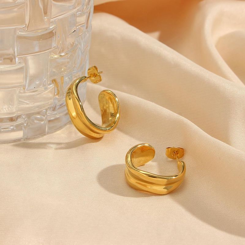 Factory Customized Fashion Cold Wind Earrings Accessories Light Luxury Stainless Steel 18K Gold Plated Irregular Wave Earrings