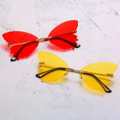New Butterfly Shape Cut Rimless Sunglasses Fashion Dazzle Color Sunglasses